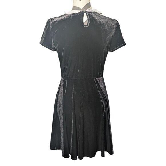 Hot Topic Black Velvet White Collar Mini Dress Medium Goth Wednesday Addams - Picture 1 of 4